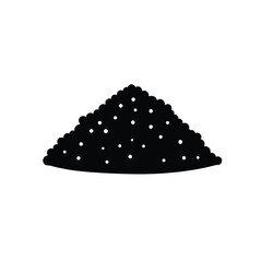 Black silhouette of a pile of small round objects with white dots