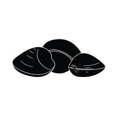 Black and white illustration of three clams on a white background