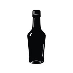 Black silhouette of a glass bottle with a cap on a white background