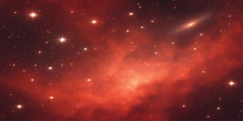 Abstract fantasy background of bright red and white stars glowing in a deep blue cosmos