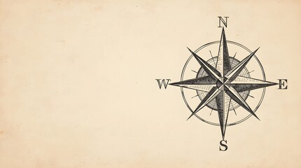 Vintage compass rose chart with North label and directional markings on paper background
