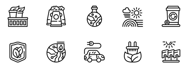Clean Energy Icons:  Sustainable Solutions, Eco-Friendly Technology, Renewable Resources,  Environmental Protection,  Modern Line Art Style, Positive and Hopeful Mood.