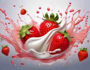 fruit milk splash strawberry drink design dynamic beverage art white background image