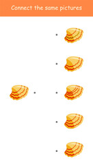 Logic game. Connect the same pictures of shell. Black and white vector illustration