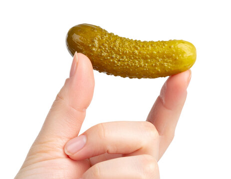 Single Pickle Spear Held by Hand, Side Angle, Isolated PNG
