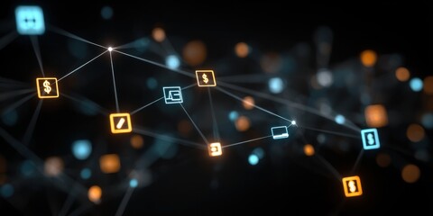 glowing network digital finance icons