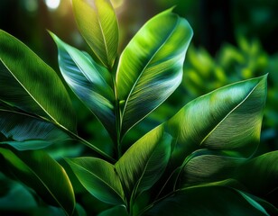 a stunning close up of green leaves with a digital glow showcasing nature s beauty in a blend of light and shadow for a futuristic aesthetic