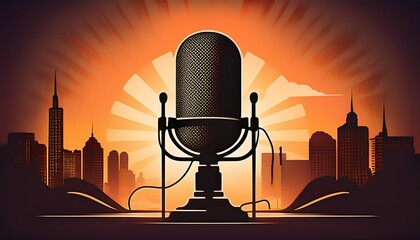 silhouette of a radio microphone podcasting backdrop ai art