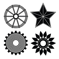 Black geometric shapes wheel star gear flower vector