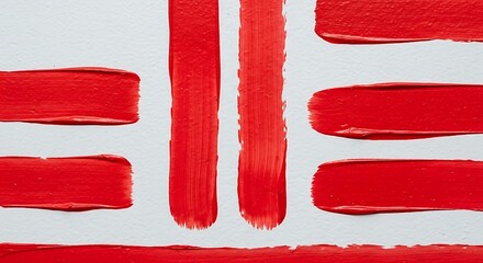 Bold Red Brush Strokes on White Canvas Texture