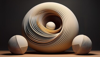 abstract geometric sculpture with spheres and circular indentations