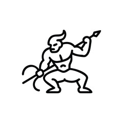 Outline Illustration of a Muscular Warrior with Trident and Spear male strong