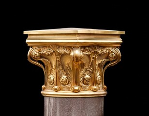 isolated ornate pedestal with golden decorations on black