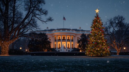 White House Christmas Tree at Night