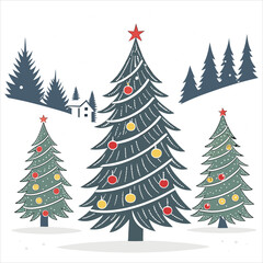  Winter Christmas composition in paper cut style .Merry Christmas text Calligraphic Lettering Vector illustration. Merry Christmas card. Winter holiday theme. Happy New Year. Christmas cartoon.