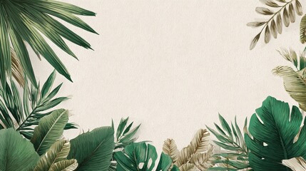 Elegant tropical leaves frame a blank space, ideal for design, branding, or product display