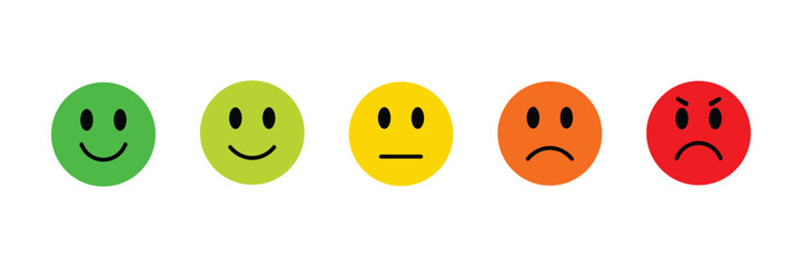 Colorful Emoji Faces Expressing Emotions – Happy, Sad, Angry, Neutral, Surprised, Mood, Facial Expression Icons Set