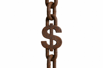Rusty Metal Chain Links Forming a Dollar Sign Symbol, Representing Financial Hardship and Economic Struggle