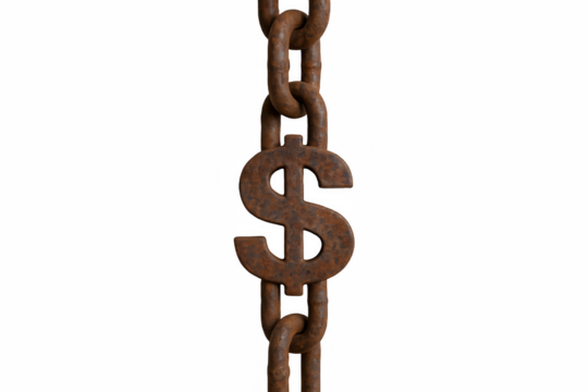 Rusty Metal Chain Links Forming a Dollar Sign Symbol, Representing Financial Hardship and Economic Struggle