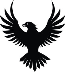 Black silhouette of a raven with wings spread wide isolated on white background silhouette