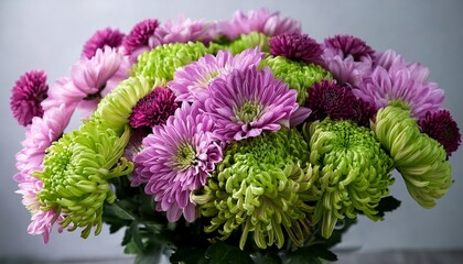 green and purple pink chrysanthemum flowers decorative bouquet