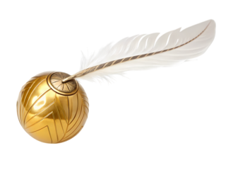 Golden Sphere with Quill Feather on transparent background