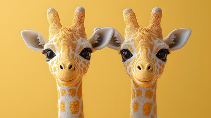 Pair of cute 3D giraffe toy heads