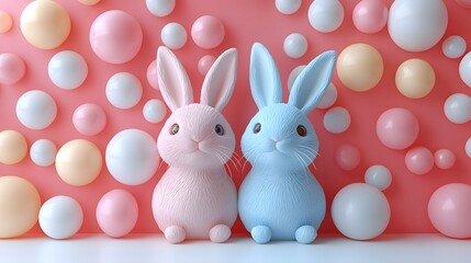 Obraz premium Charming 3D bunny toy heads with a vibrant pastel backdrop