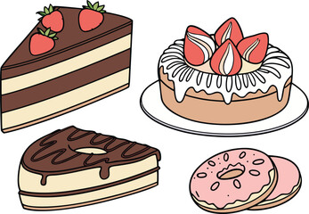 Illustration of Assorted Bakery Desserts in Realistic Style. Assorted Bakery Desserts Illustration for Food Projects. Delicious Bakery Desserts Illustration for Menus and Ads. Bakery Desserts