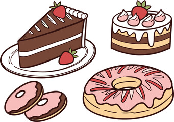 Illustration of Assorted Bakery Desserts in Realistic Style. Assorted Bakery Desserts Illustration for Food Projects. Delicious Bakery Desserts Illustration for Menus and Ads. Bakery Desserts