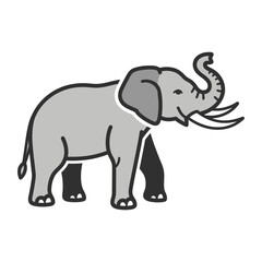 Fototapeta premium Gray elephant illustration standing with tusks trunk and large ears.