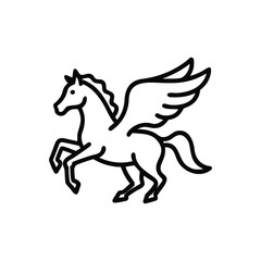 Fototapeta premium Outline Drawing Of A Winged Horse Pegasus In Black On White Background mythical creature