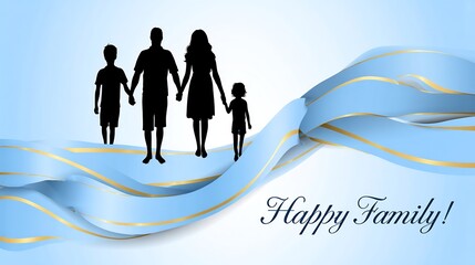 Silhouette family illustration on an abstract background, celebrating togetherness and happiness.