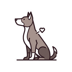A stylized dog sits with a heart symbol indicating affection.