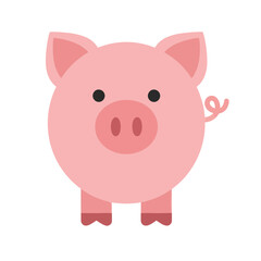 Fototapeta premium A cartoon pig stands facing forward with pink body and small features.