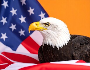 Naklejka premium American Bald Eagle on Constitution Scroll Symbolizing Freedom and Democracy. Bird emblem document represent liberty governance.