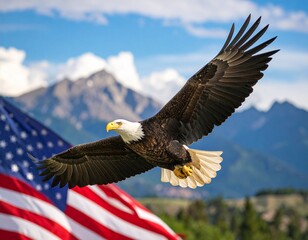 Obraz premium American Bald Eagle on Constitution Scroll Symbolizing Freedom and Democracy. Icon represent liberty government document united state.