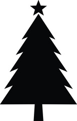 Christmas tree silhouette with star, simple holiday pine shape, black vector design, festive evergreen illustration, minimal decoration, seasonal graphic art