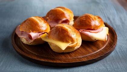 belgian pistolets m crusty rolls with ham cheese and butter served on a breakfast tray