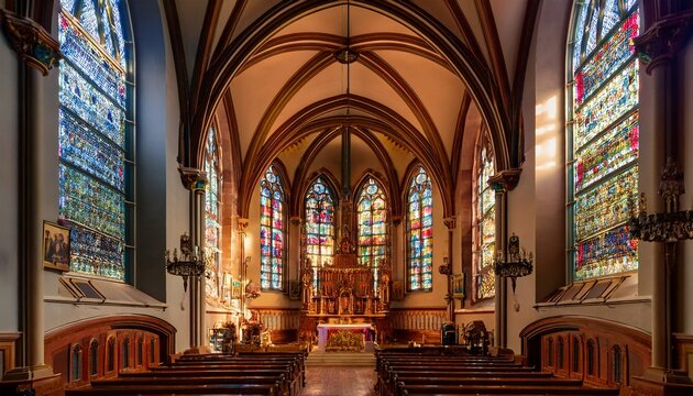 a historic church building featuring stunning stained glass windows the architectural details of the church and stained glass windows create a captivating scene worth exploring