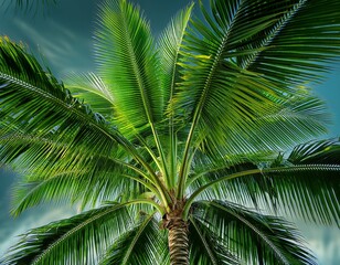 Fototapeta premium bright green palm leaves create a vibrant tropical summer atmosphere inviting relaxation and a sense of adventure perfect for a getaway or relaxation retreat