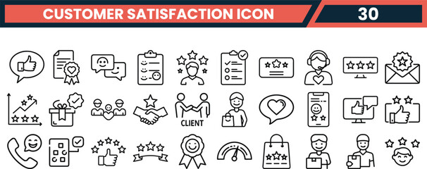 Vector art of customer satisfaction icons isolated on white background