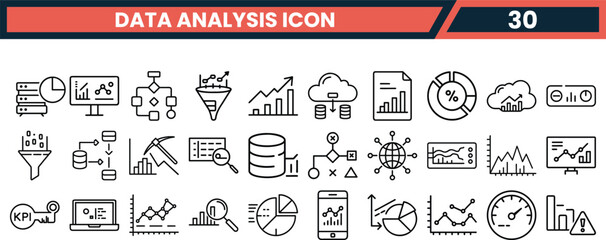 Vector art of data analysis icon set isolated on white background