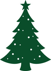 Green Christmas tree silhouette with star and round ornaments, festive holiday decoration, minimalist vector illustration for seasonal celebration design