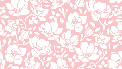 Obraz premium Seamless pattern of white floral elements against a light pink background in a repeating design style