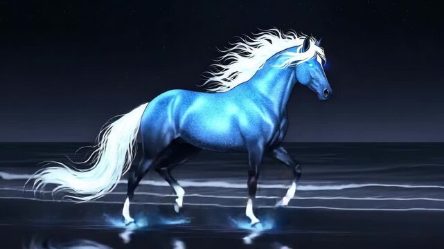 Magical Celestial Stallion: Nighttime Beach Trot, Glowing Hooves