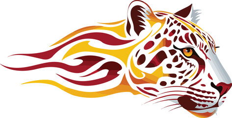 Leopard head with abstract flames illustration