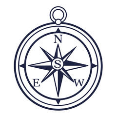 Vector compass rose illustration showing the cardinal directions for navigation, travel, and adventure