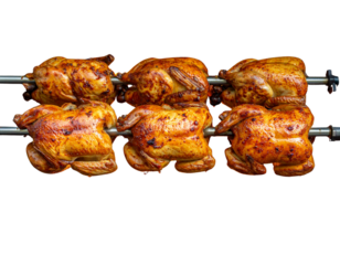  Rotating Roasted Poultry on Spits with Dynamic Fire Background