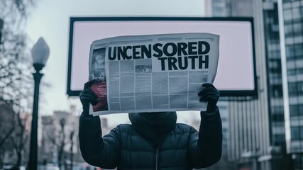 Person holding a newspaper with the words uncensored truth, symbolizing press freedom and transparency.